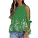 thumbnail image 1 of Blusa corta con volantes y cuello redondo con mangas divididas y estampado de plantas para mujer a la moda Pompotops  FGAJ2947, 1 of 5