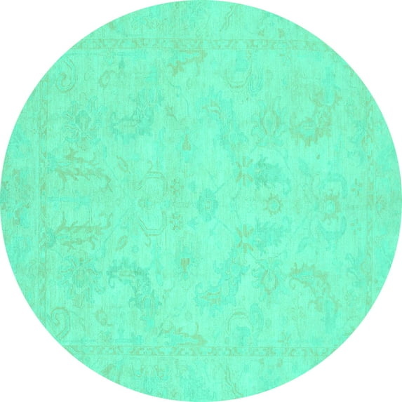Ahgly Company Indoor Round Oriental Turquoise Blue Modern Area Rugs, 4' Round