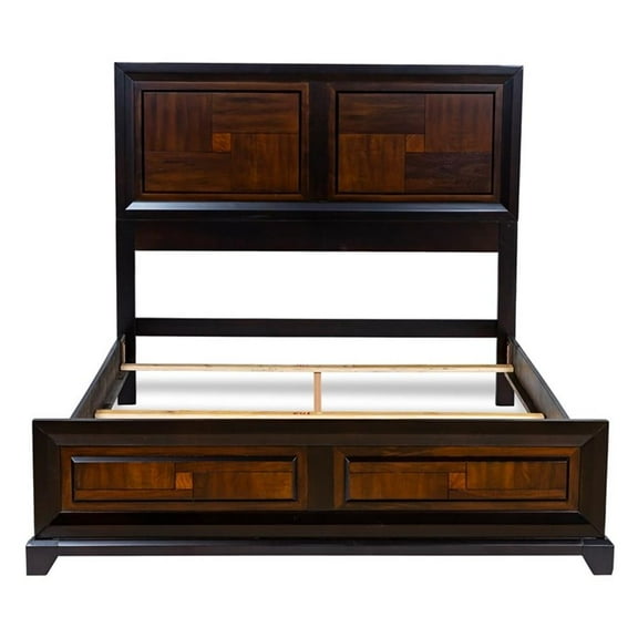 Bowery Hill Transitional Wood Queen Panel Bed in Acacia/Walnut