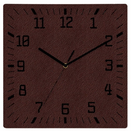 Solid Brown Wooden Wall Clock Silent Non Ticking, Vintage Minimalism Abstract Denim Pattern Square Wall Clocks Battery Operated, Decor Clock for Home Office, Living Room, Kitchen, 12 Inch