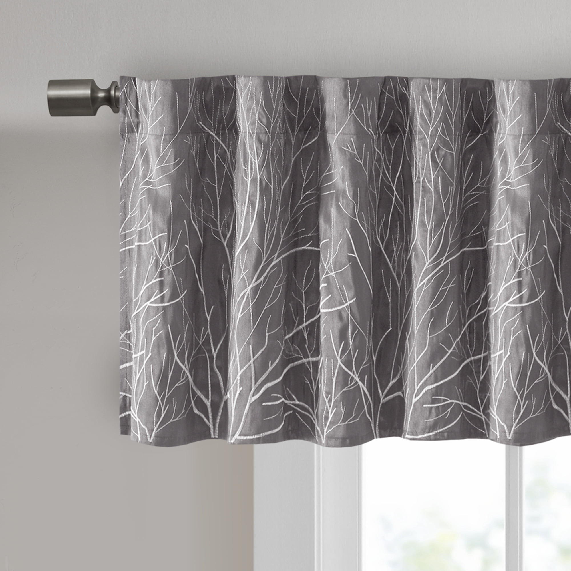MAYEERTY 50x18" Faux Silk Embroidered Window Valance - Grey