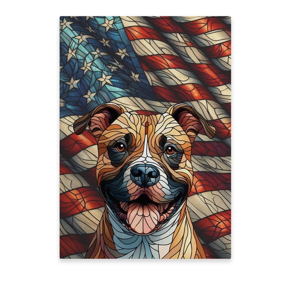Patriotic Pitbull Stained Glass Portrait American Flag Vertical Matte Canvas Poster Terrier Dog Lover Wall Art Home Decor - 01010