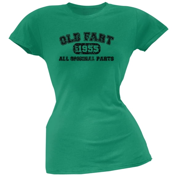 Old Fart Original Parts 1955 Funny Kelly Green Juniors Soft T-Shirt - Large