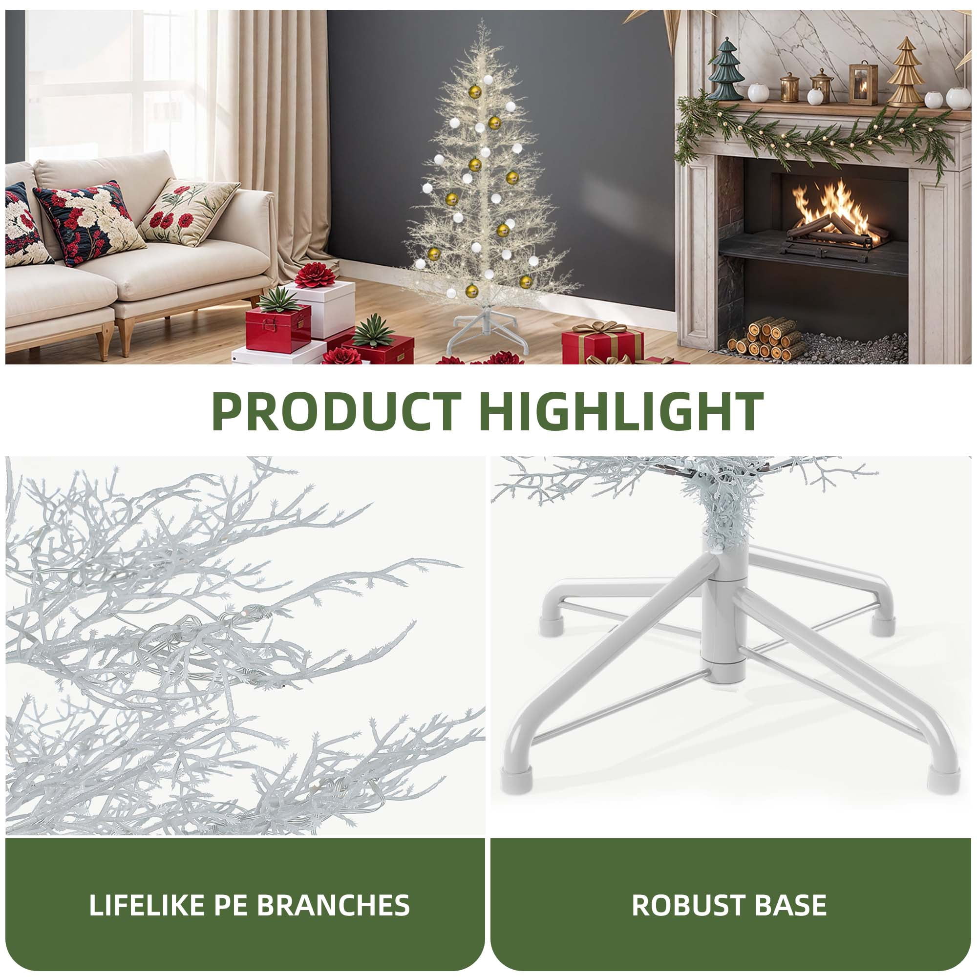 Uforic 6 ft Prelit Artificial Christmas Tree with 550 PE Tips & 300 Lights, Remote Control, White