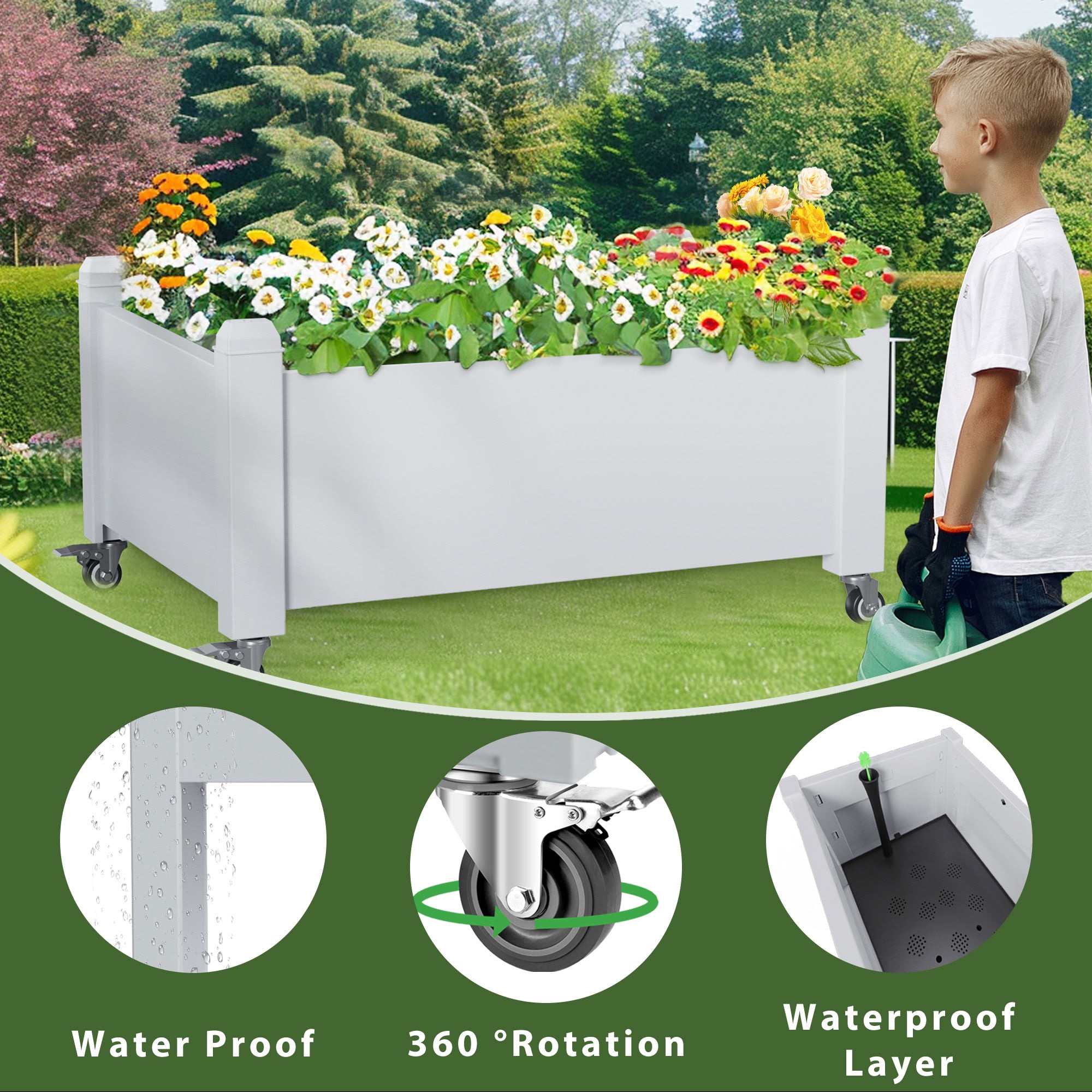 MAYEERTY Raised Garden Bed Planter with Wheel, Built-In Water Storage for Mobile Patio Balcony Vegetable Flower Herb Garden