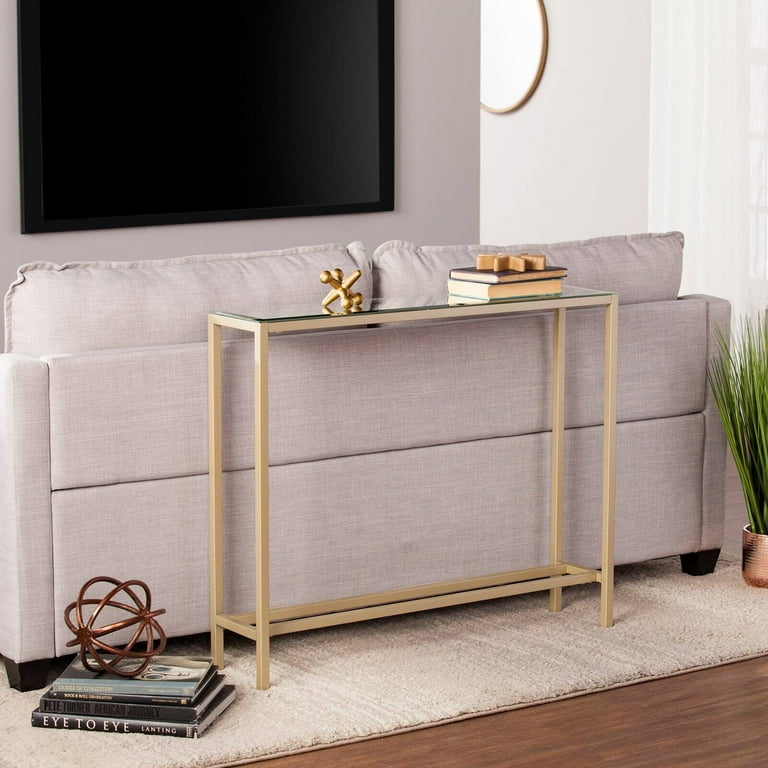 Darrin Narrow Mini Console Table with Mirrored Top Gold