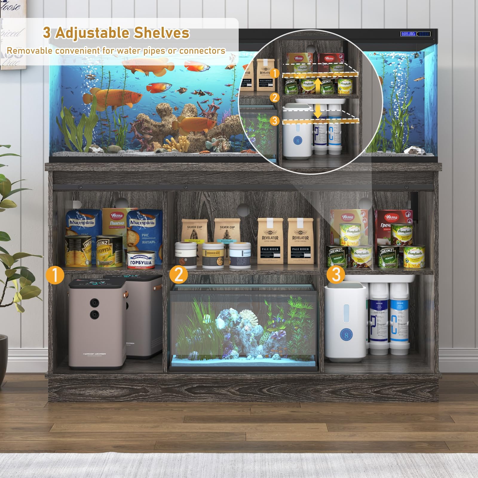 Blotout Farmhouse 55-75 Gallon Fish Tank Stand with Power Outlet, 52"Aquarium Stand with Storage/Sliding Barn Door, Heavy Duty Tank Stand for 2 Fish Tank/Reptile Terrarium, 1000lbs Capacity,Gray