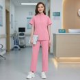thumbnail image 1 of Conjunto de uniforme de enfermera: blusa y pantalón quirúrgicos para sector sanitario, cosmetología y peluquería de mascotas. M Rosa, 1 of 10