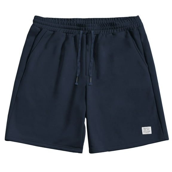 HOOMEUMY Mens Shorts Drawstring Elastic Waist Sports Short Pants Leisure Beach Shorts Fashion Comfy Outdoor Solid Color Summer (Navy,XXL)