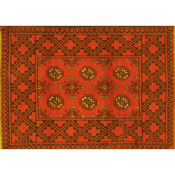 Ahgly Company Machine Washable Indoor Rectangle Persian Yellow Traditional Area Rugs, 5' x 7'