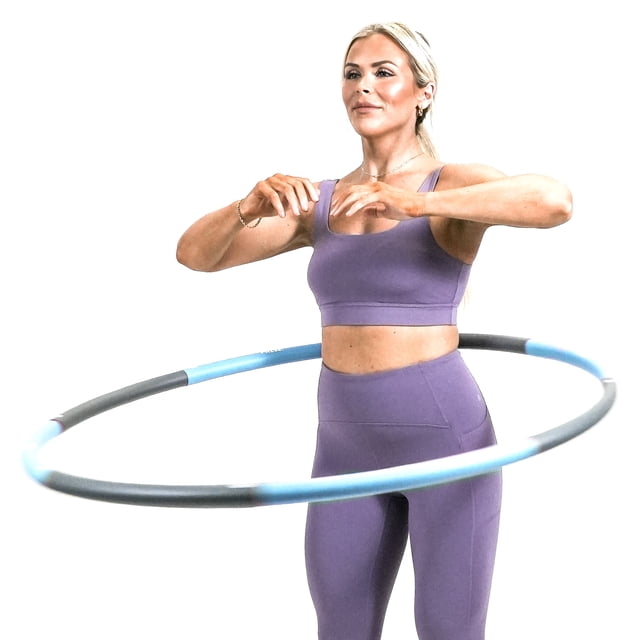 PRCTZ Hula Hoop con Peso de 2,5 lb para Adultos, Hombres O Mujeres, Plegable con 8 Secciones Desmontables, Azul y Gris