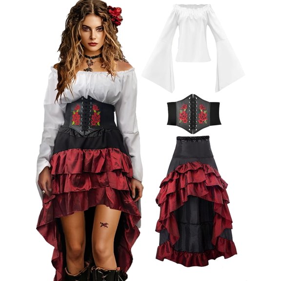 Disfraz de pirata Verceco Renaissance, camisa, falda y corsé, conjunto S