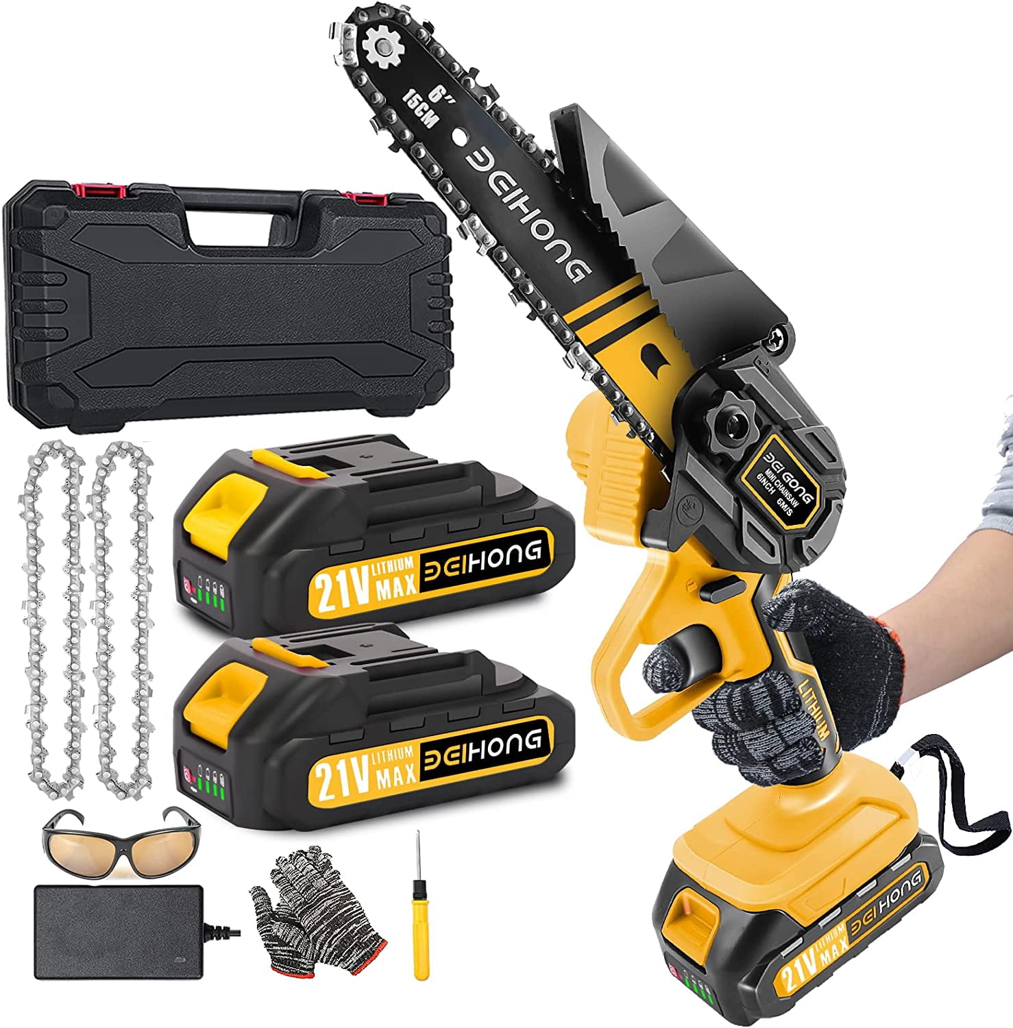 Mini Chainsaw Cordless 6-Inch with 2 