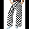 thumbnail image 1 of Pantalones Casuales A Cuadros para Mujer, Cintura Elástica, Cómodos, Holgados, de Pierna y con Bolsillos Negro M, 1 of 7