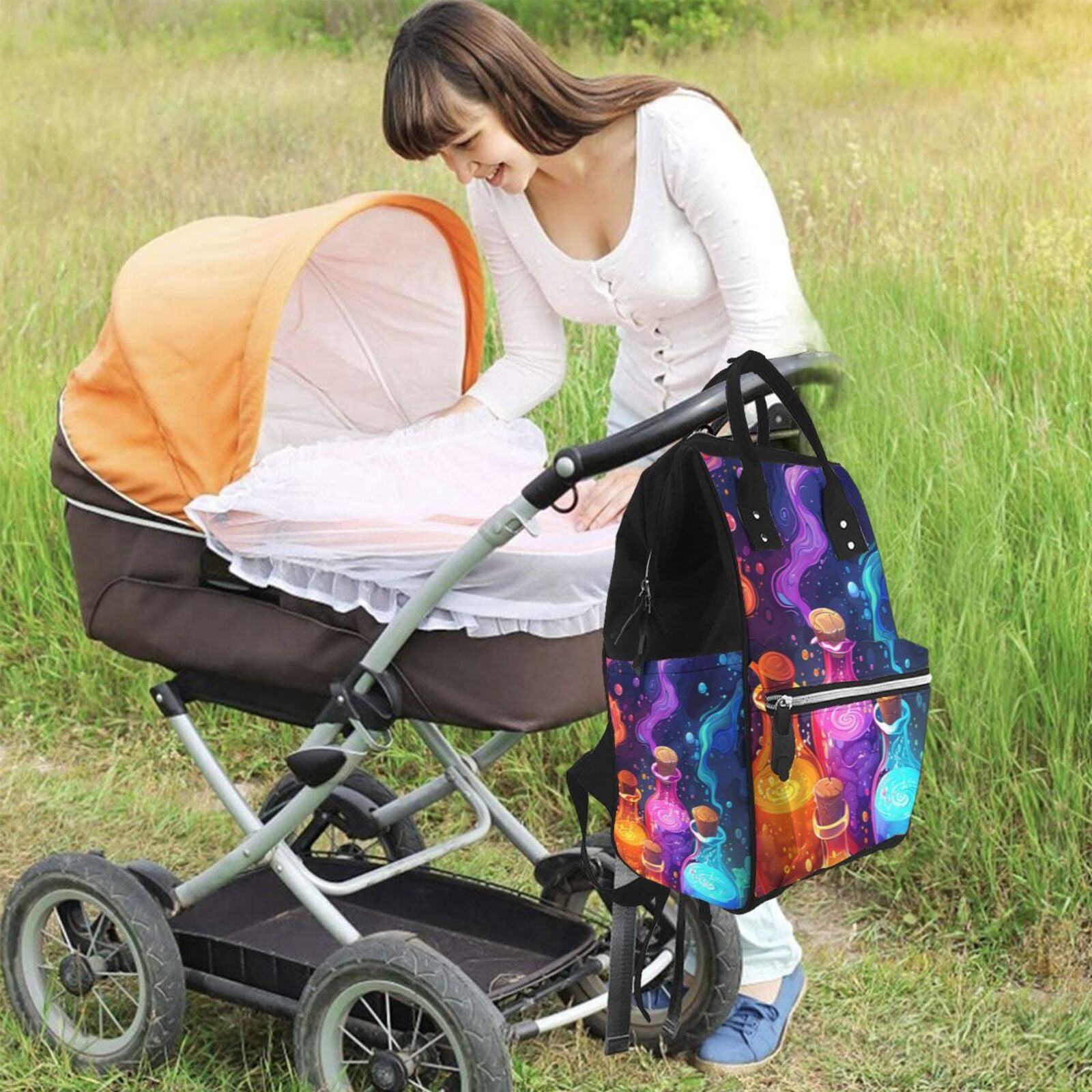 Fuzoiu Colorful Potion Bottles Magic Print Diaper Bag Backpack,Baby Essentials Travel Tote,Multi function Waterproof Diaper Bag, Travel Essentials Baby Bag - Unisex