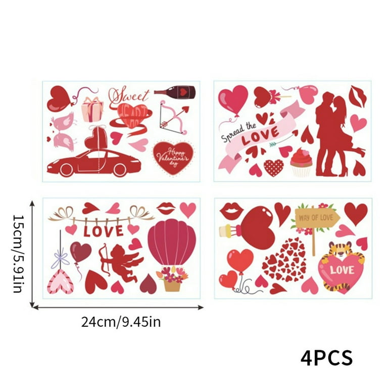 4pcs Wall Sticker Self-Adhesive Stickers Window Glass Stickers Valentine's Day Birhday Wedding Decorative Stickers, Size: B(4pcs/set), Multicolor