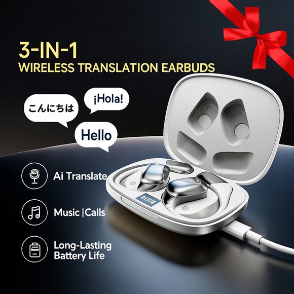 Audífonos de Traducción AI en Tiempo Real 144 Idiomas Más de 50 Horas de Reproducción Audífonos Inalámbricos Audífonos Bluetooth para Viajes Reuniones de Negocios Aprendizaje Blanco, Regalos para la Familia