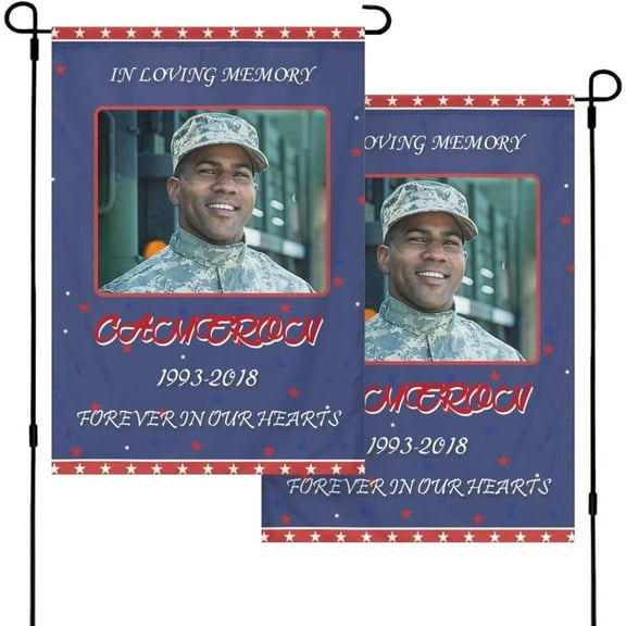 AISENIN Custom Memorial Day Garden Flag with Photo and Name Personalized Memorial Day Flag for Outdoor Cemetery Decor Graveyard Decoration 12 * 18 inch