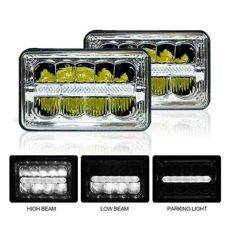 2pc Rectangular Sealed Beam Led Headlights Cree Chips Hi/Lo Beam with DRL Replace for H4651 H4652 H4656 H4666 H4668 H6546 Truck Kenworth Freightliner Western Star Ford Mustang Chevy