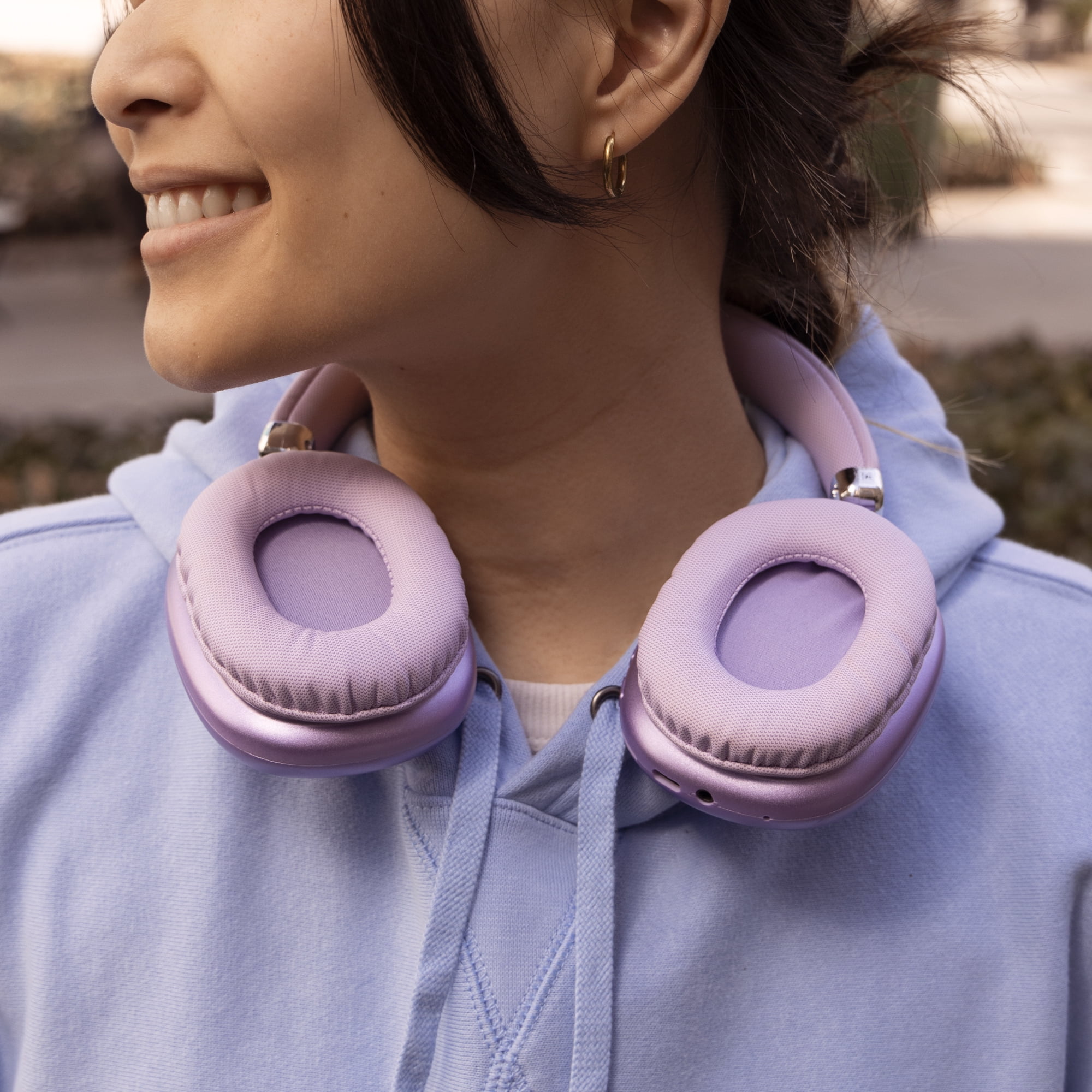 PWRD Purple Liquid Glitter Wireless Bluetooth Headphones, Over Ear with Microphone