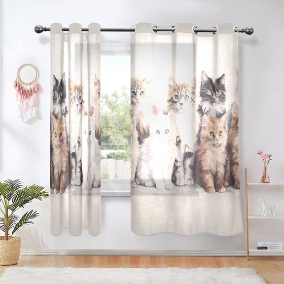 Cats White Blackout Curtains Thermal Insulation 63 inch Grommet for Bedroom Living Room Bathroom Kitchen Windows 2 Pack