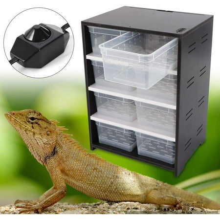 

FETCOI 110V Acrylic Feeding Box Reptile Tank Cage Pet 8 breeding box +heating pad (Black)