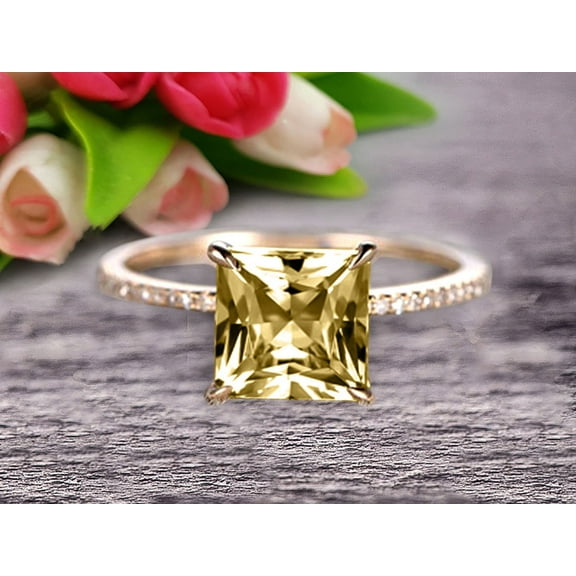 1.75 Carat 6mm Princess Cut Champagne Diamond Moissanite Engagement Ring Wedding Ring 10k Yellow Gold Curved Basket Claw Prongs Art Deco Anniversary Ring