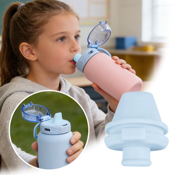 2pcs Food Grade Silicone Water Bottle Lid Leakproof Replacement Spout Cover Soft Insulated Bottle Cap for Outdoor Sports Drinking Blue