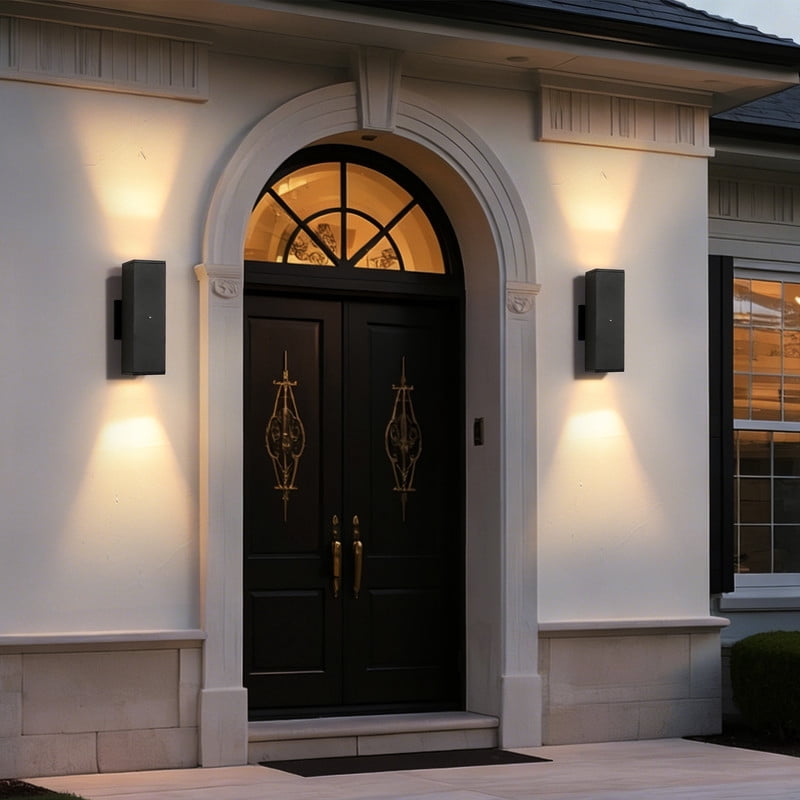TICOZE Dusk to Dawn Modern Outdoor Wall Light Fixture, 2-Pack Black Square Exterior Lighting with Sensor, IP65 Waterproof Sconce Lights for Porch Patio Garage Front Door
