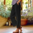 thumbnail image 2 of Jxximdong Pants for Women Solid Straight Elastic Pants Long Drawstring Linen Women Waist Cotton Casual Button Slit Trouser Black M Trousers, 2 of 9