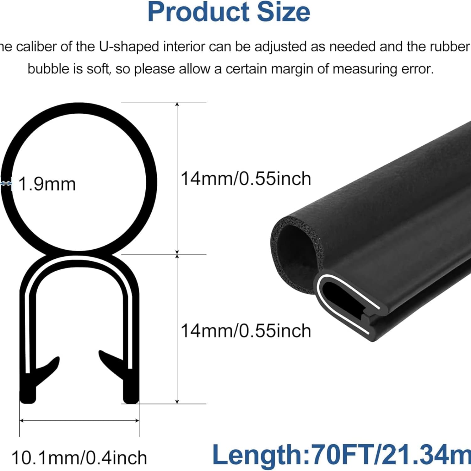 Automotive Door Weather Stripping 70Ft Car Door Rubber Edge Trim Seal Strip Gasket with Top Bulb Easy to Install for Car Bus Camper Boat RV Truck Doors and Home Applications