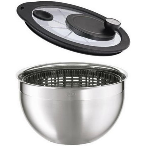 15695 Stainless Steel Large Salad Spinner with Glass Lid