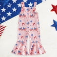 thumbnail image 2 of Wxirdiow Patriotic Baby Girl Outfit Toddler Baby Girls 4th of July Outfit American Flag Overalls Jumpsuit Flare Romper USA Fourth of July Kid Clothes Pink Size,12-18 Months, 2 of 6