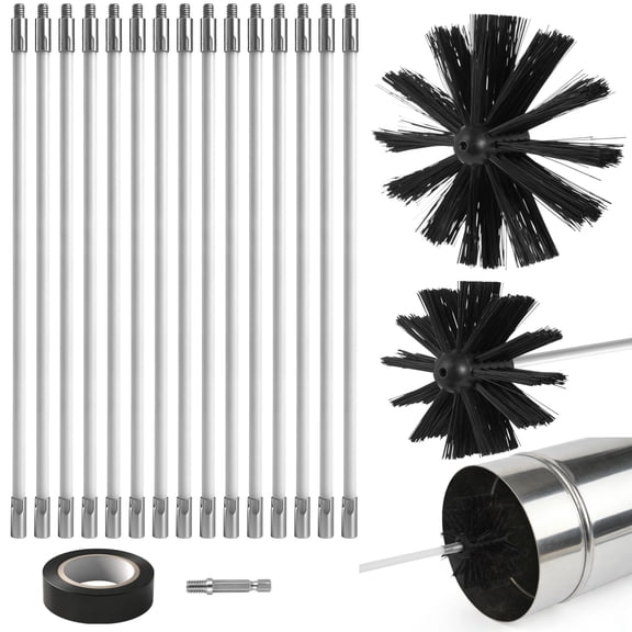 20 ft Chimney Sweep Kit with 15 Flexible Extendable Rods, Chimney Cleaning Kit Includes 3.9 in & 5.9 in Brush Heads, Drill Adapter, Vent Cleaner for Dryer Vent, Fireplace Flues