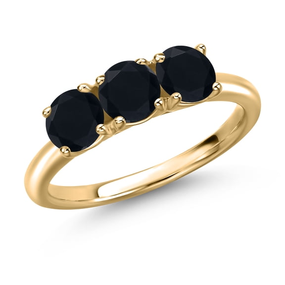 Gem Stone King 10K Yellow Gold Black Onyx Engagement Ring for Women | 1.43 Cttw | Round 5MM | Gemstone December Birthstone | Size 9
