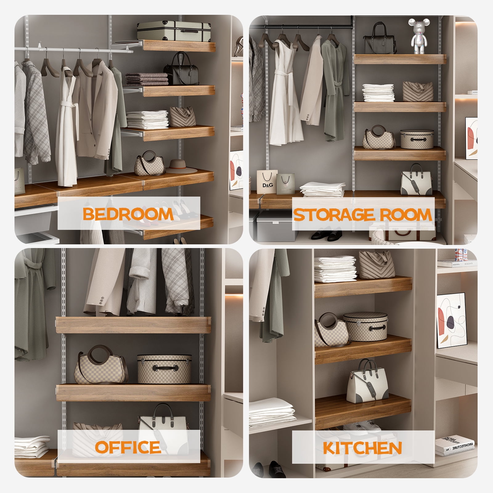 Display Shelves ( WALNUT Color ) 5 Pcs Wire Shelf Covers, Foamed PVC Wire Rack Covers for Removable Closet (Not Wood), Pantry Shelves for Cabinet Bathroom Kitchen Shelving Decoration,Wooden Display