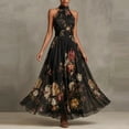thumbnail image 4 of Wxolcjlv Vintage Floral Maxi Dress for Women Halter Neck Sleeveless Flared Formal Long Gown, 4 of 7