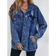 thumbnail image 4 of Women'S Long Oversized Denim Jacket Boyfriend Ripped Distressed Jean Jackets Coat Dark Blue L, 4 of 9