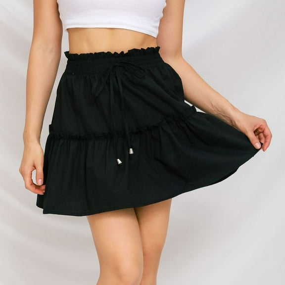 Aayomet Women'S Midi Skirt Women's Vintage Velvet Stretchy Mini Flared Skater Skirt,Black M