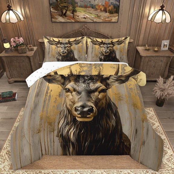 Homewish Safari Deer Bedding Comforter Set 2pcs for Female Men Adults,Woodland Animal Twin Comforter Sets Microfiber,Graffiti Splash Breathable Bedding Set,Ultra Soft Home Decor,Reversible