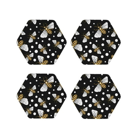 

Fuzoiu Honey Bees at Night Print Leather Coasters Set Drink Coasters Set of 4 for Tabletop Protection Durable PVC Coasters Home Décor and Housewarming Gift-Hexagon
