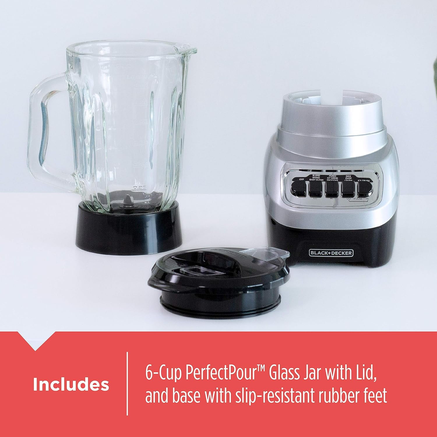 BLACK+DECKER BL1230SG PowerCrush 6-Cup Countertop Blender with Glass Jar and 4-Speed Settings, 700W Motor, Silver