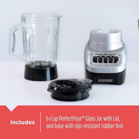 BLACK+DECKER BL1230SG POWERCRUSH 6-CUP COUNTERTOP BLENDER WITH GLASS JAR AND 4-SPEED SETTINGS, 700W MOTOR, SILVER