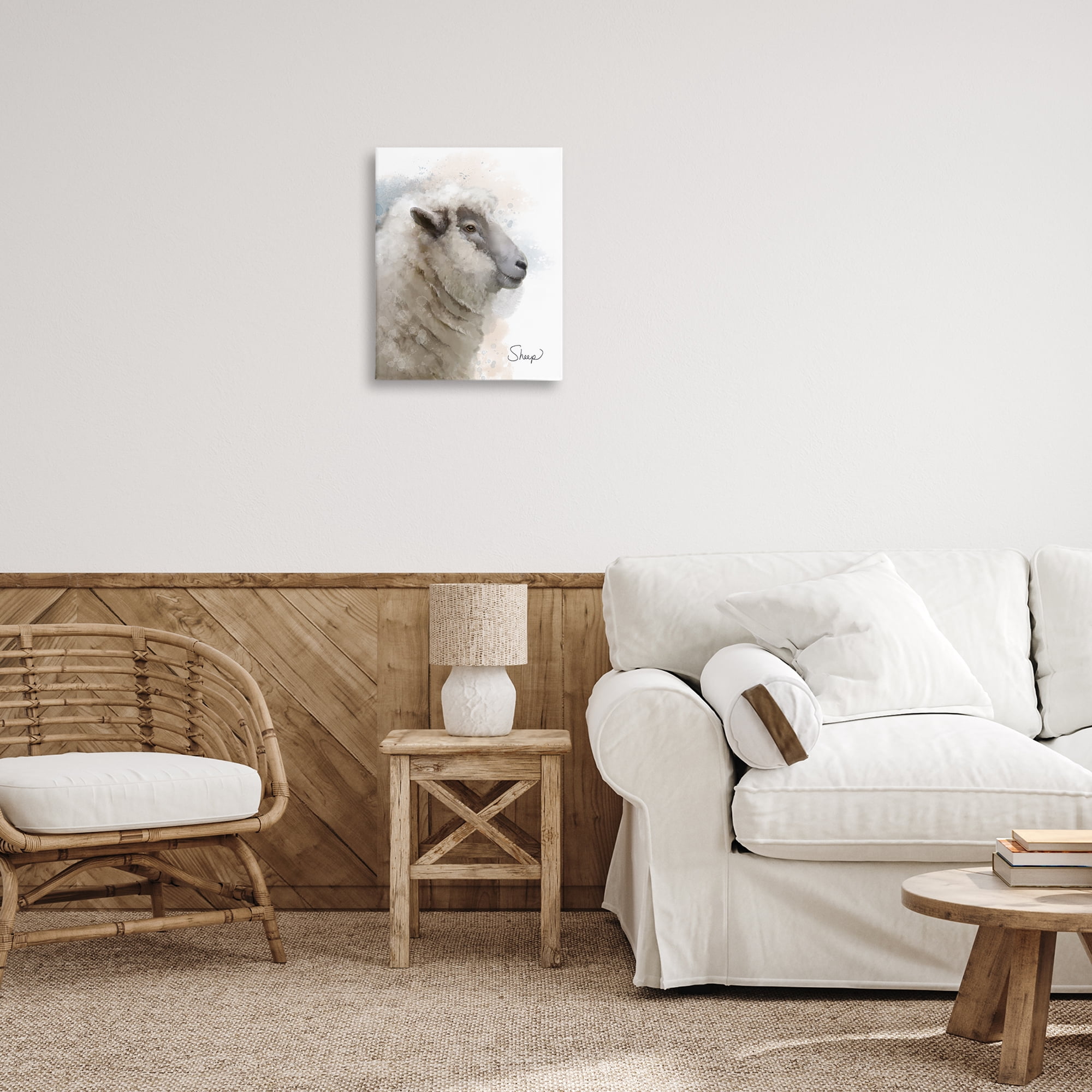 Stupell Industries Smiling Farm Sheep Animals Painting Wrapped Canvas Art Print Wall Art, 16 x 20