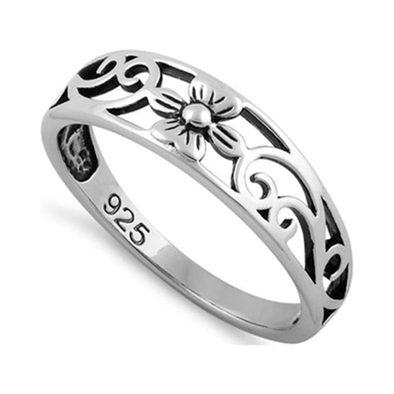 925 Sterling Silver Oxidized Platinum Plated Flower Women Valentines Day Gifts Ring
