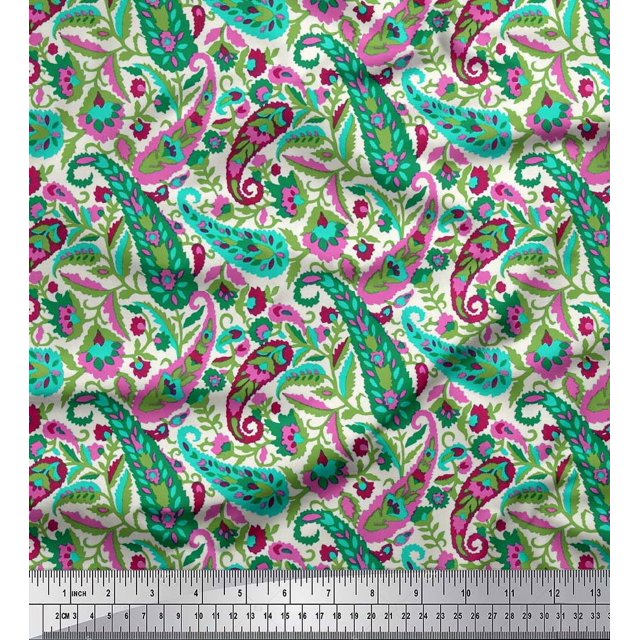 Soimoi Modal Satin Fabric Leaves Artistic Print Fabric by The Yard 42 Inch Wide