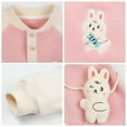 thumbnail image 5 of Rciityk 3PC Newborn Baby Girl Boy Fleece Romper Winter Clothes Cute Printed Crewneck Long Sleeve Button Bodysuit Outfits with Hat and Rabbit Doll, 5 of 7