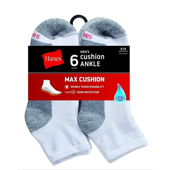 Hanes Mens ComfortBlend Ankle Socks, White, Pack of 24 (Shoe Size 6-12)