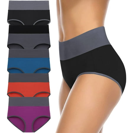 

Annenmy Women s Stretch Cotton Underwear High Waisted Panties Soft Breathable Briefs (Black/Gray/Blue/Purple/Orange 5 Pack 4X-Large)