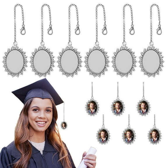 Graduation Cap Photo Charms Set, 6 Pieces DIY Memory Locket for Graduation Keepsake